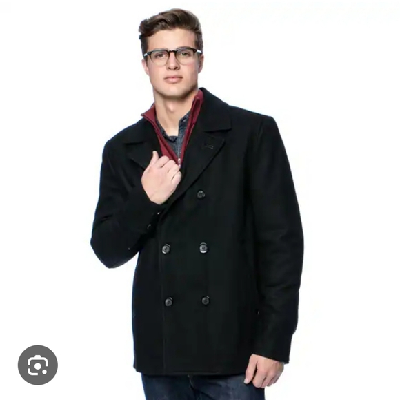 Black Rivet Men's Classic Black Peacoat